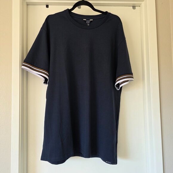 Ben Sherman Men Navy T-Shirt Short Sleeve Stripe Cuff Top Crew Neck Tee XXL NEW - Picture 1 of 9
